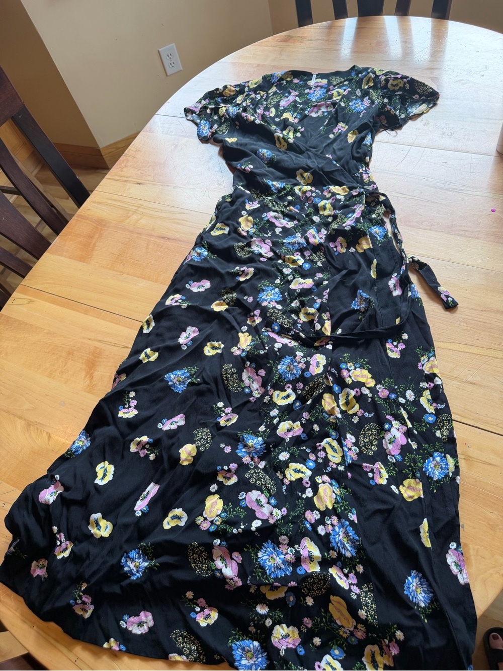 Free People Black Floral Maxi Dress with Pink, Yellow & Blue Flowers